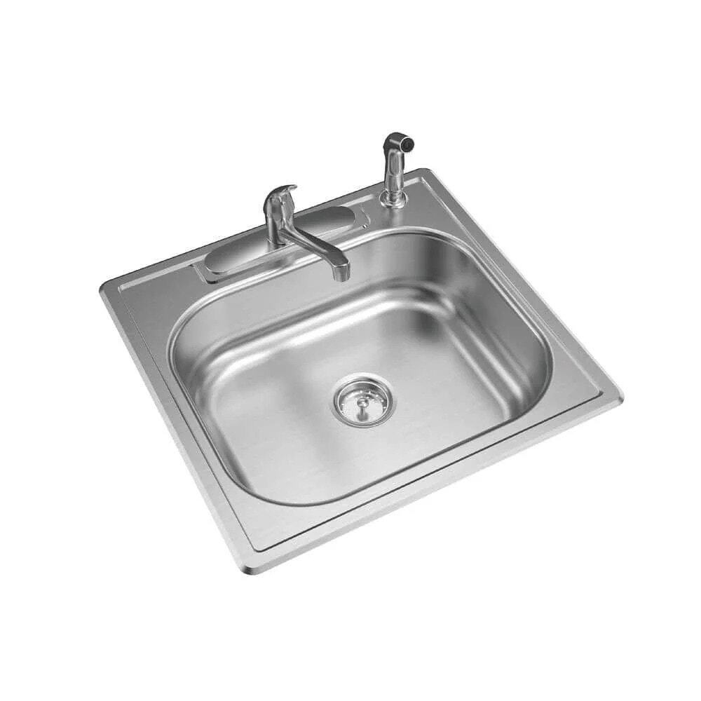 Elkay Dayton 25 in Drop-In Single Bowl Stainless Steel Kitchen Sink w Faucet Kit